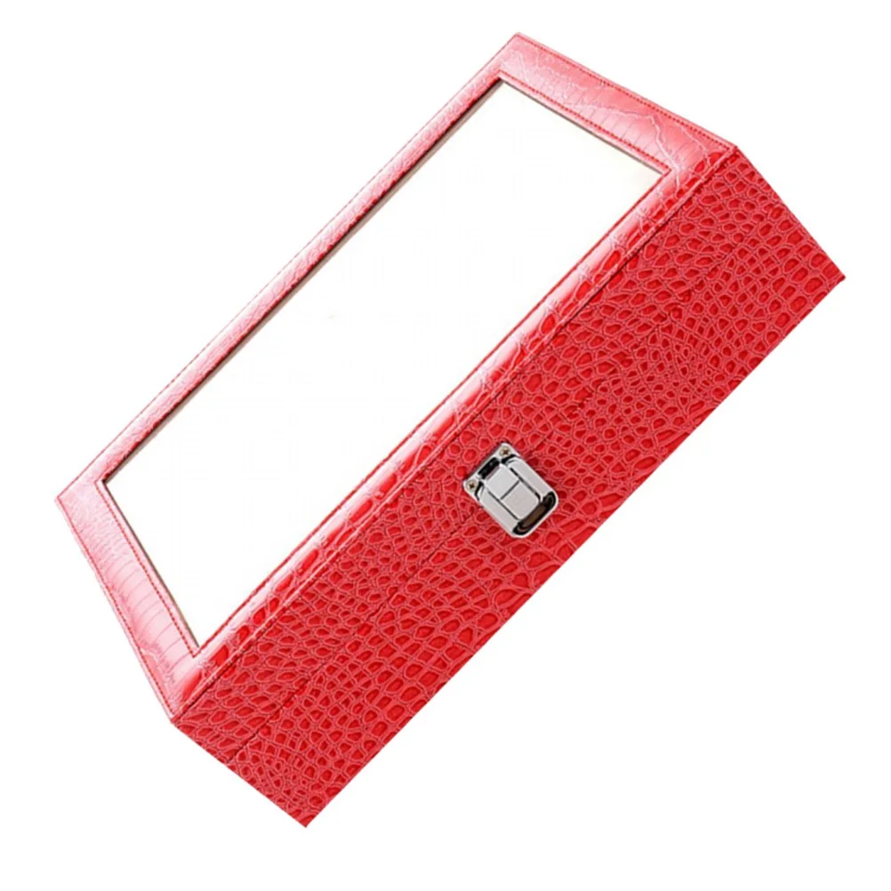 

1Pcs Sun Glasses Storage Box PU Alligator Grain 8 Slot Clear Window Display Case for Eyeglasses Organizer Holder Red