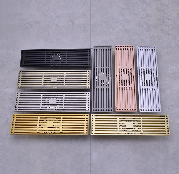 

200 300 MM Brass Bathroom Rectangular Long Floor Drain Grate Shower Floor Linear Drain