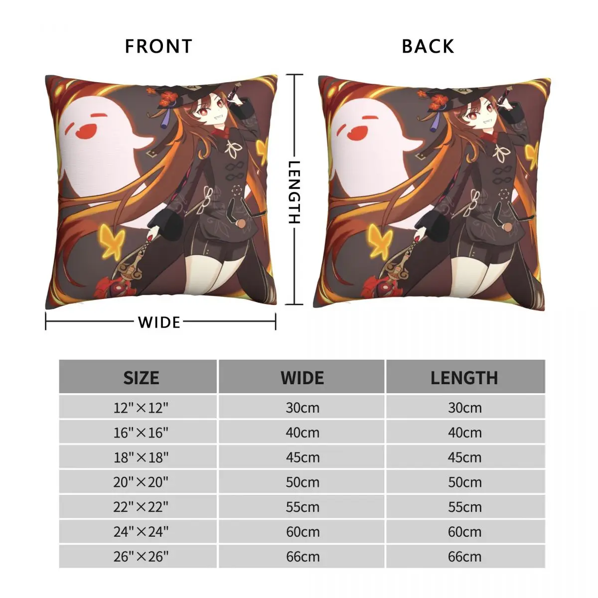 Cute Hu Tao Genshin Impact Square Pillowcase Polyester Linen Velvet Pattern Zip Decor Pillow Case Room Cushion Case