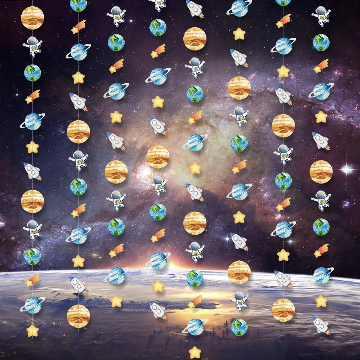Weltraum Astronaut Planet Rakete Papier String Girlande Banner Kinder Geburtstag Baby Shower Party Wand Hintergrund Hängen Dekor – Detail 3