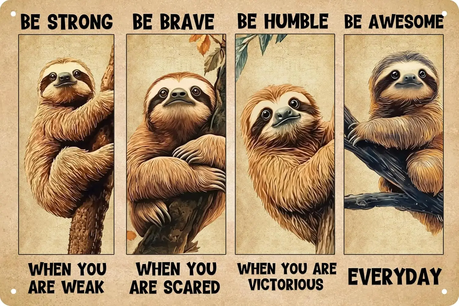 Sloth Funny Animal Wall Decor Art Metal Tin Sign Inspirational Poster Sloth Be Strong Be Brave For Living Room Home Decor  In-Al