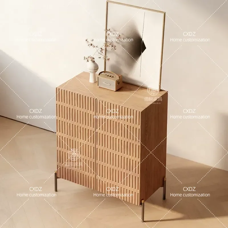 New Chinese Style Side Cabinet Low Ash Wood Home Improvement Entrance Cabinet High Wabi Sabi Wind Home Side Cabinet Locker
