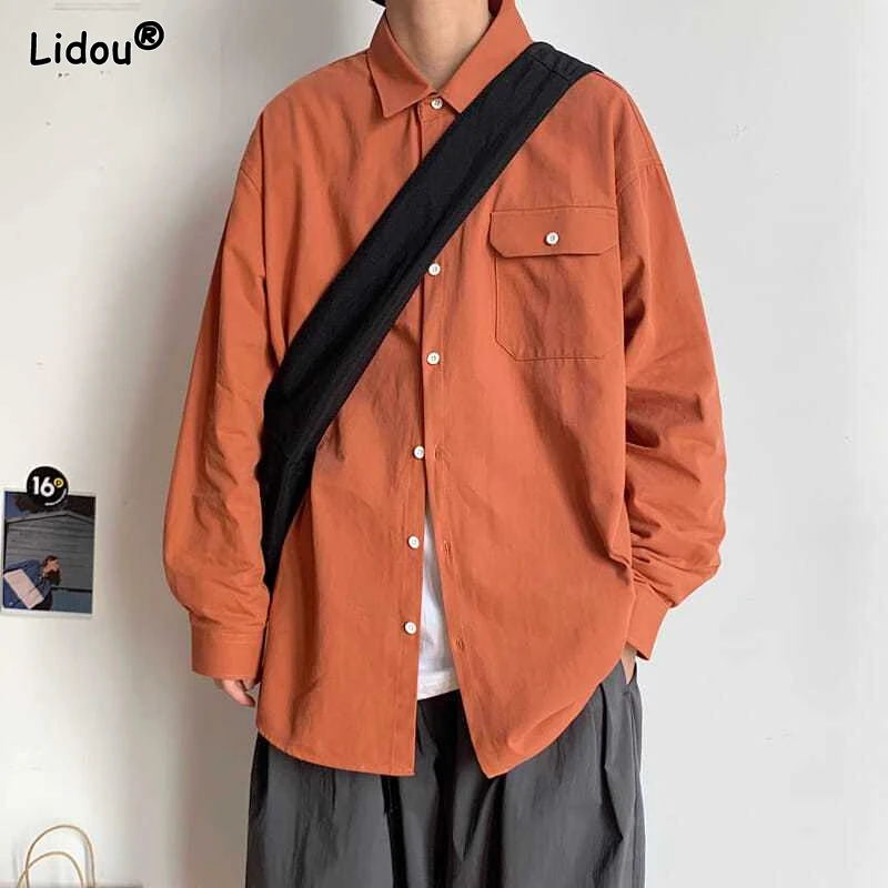 

Fashion Man Shirts Comfortable Loose Spring Summer Thin Turn-down Collar Solid Pockets Handsome Button Casual Men's Clothing