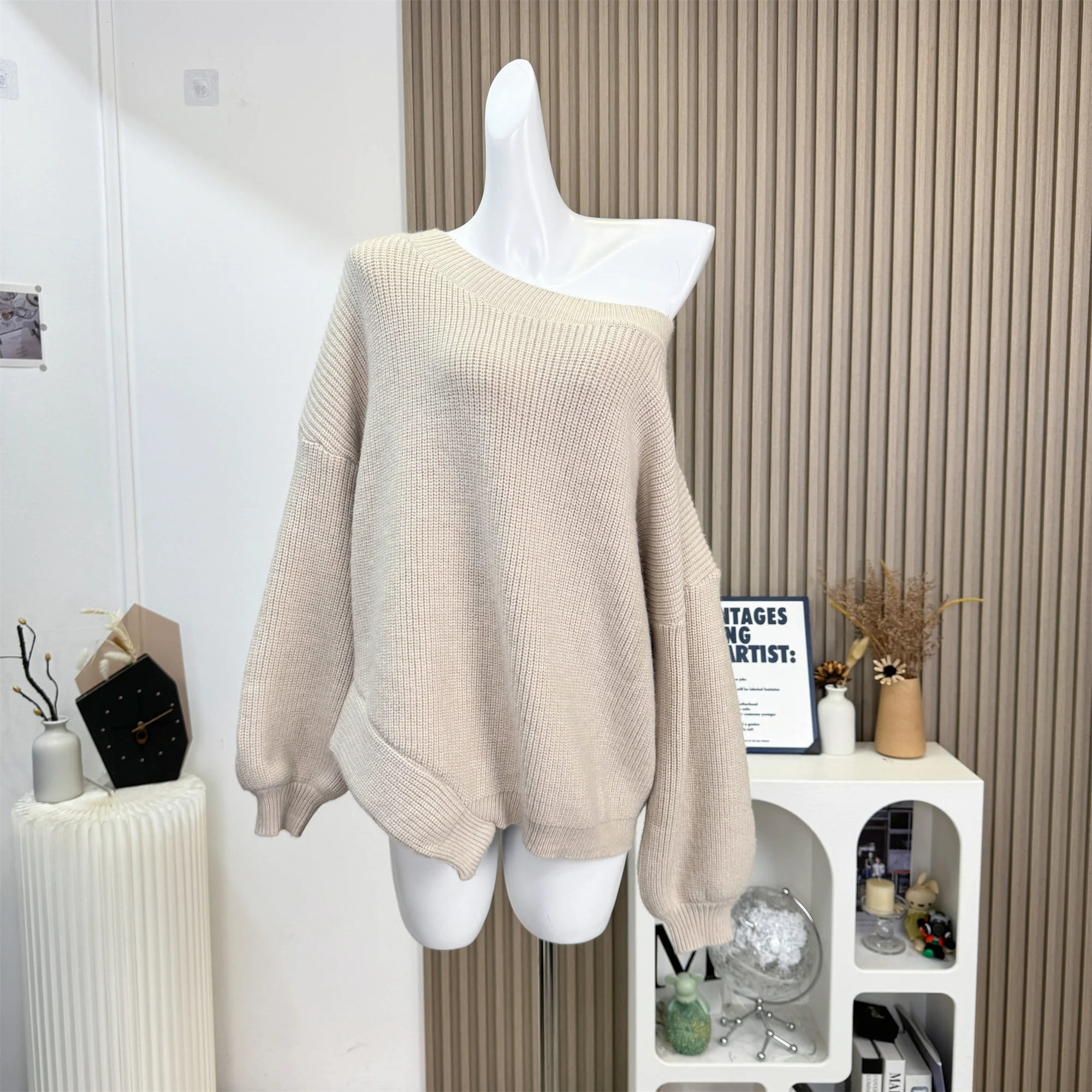 

Loose Solid Pullover Knitted Sweater Women Long Sleeve Irregular Chic Jumper Female Retro Clothes Autumn Winter C142