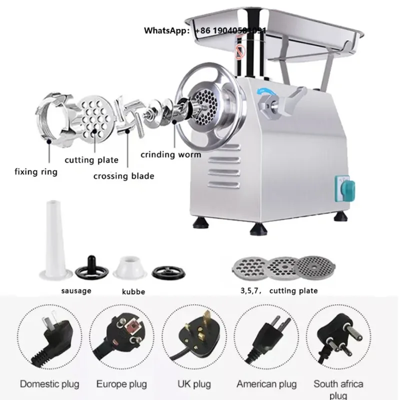 Italian-Style Electric Meat Grinder 850W Motor 3 Grinding Sizes Rust-Proof Stainless Steel for Beef Pork Pet Food New Condition
