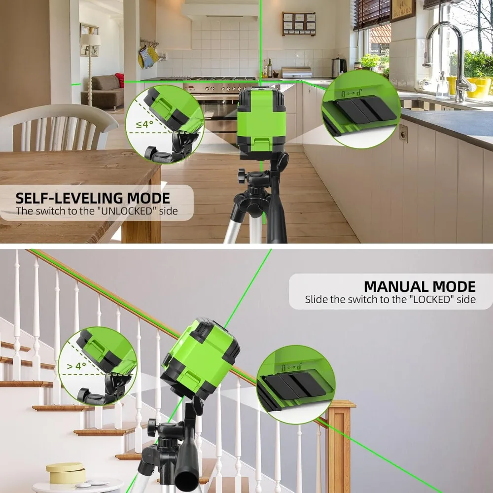 360° Laser Level with Tripod,  Self Leveling Laser Level Accurate Green Cross Line Laser Leveler Tool for Picture Hanging