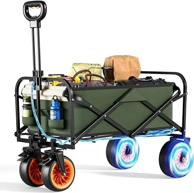 New Electric Power Outdoor Beach Camping Wagon Cart Trolley Garden Trail Foldable Collapsible Folding Utility Wagon Troller