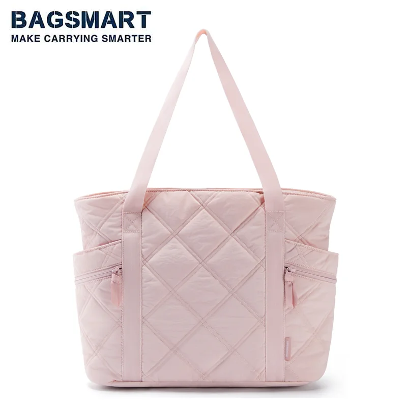 BAGSMART Tote Bag for Women Large Tote Bag with Zipper Quilted Puffer Bag Gifts for Women Handbag for Travel Work School