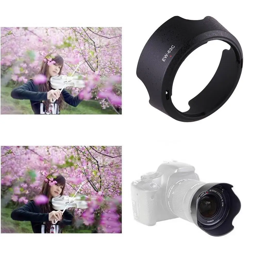 Black Lens Hood for Canon EW-63 EF-S 18-55mm f/3.5-5.6 IS STM Camera LensHood Lens Protetor Cover