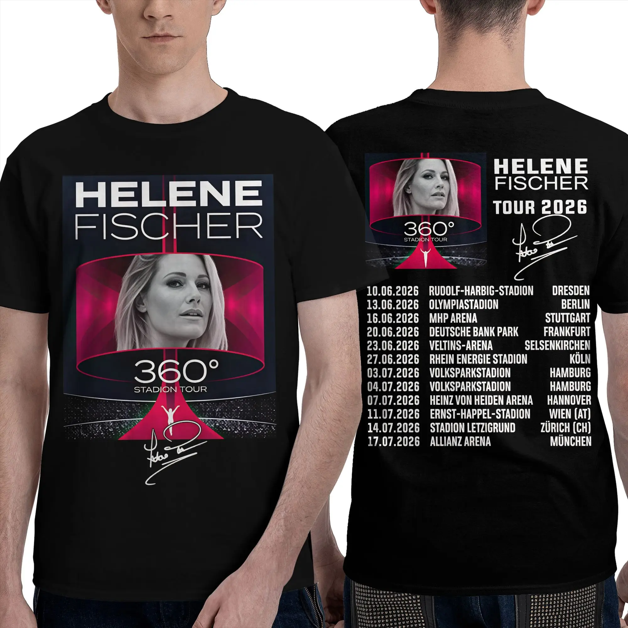 Helene Fischer Herren-T-Shirts 360 °   Stadium Tour 2026 Vintage T-Shirt Kurzarm-T-Shirts mit Rundhalsausschnitt aus Baumwolle, klassische Kleidung