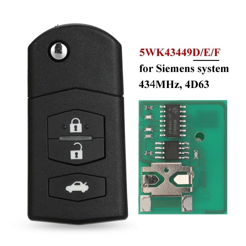 

jingyuqin 3BTN Flip Car Remote Key Fob For Mazda 5WK43449D /5WK43449E /5WK43449F 434MHz M2 Demio M3 Axela M5 Premacy M6 Atenza