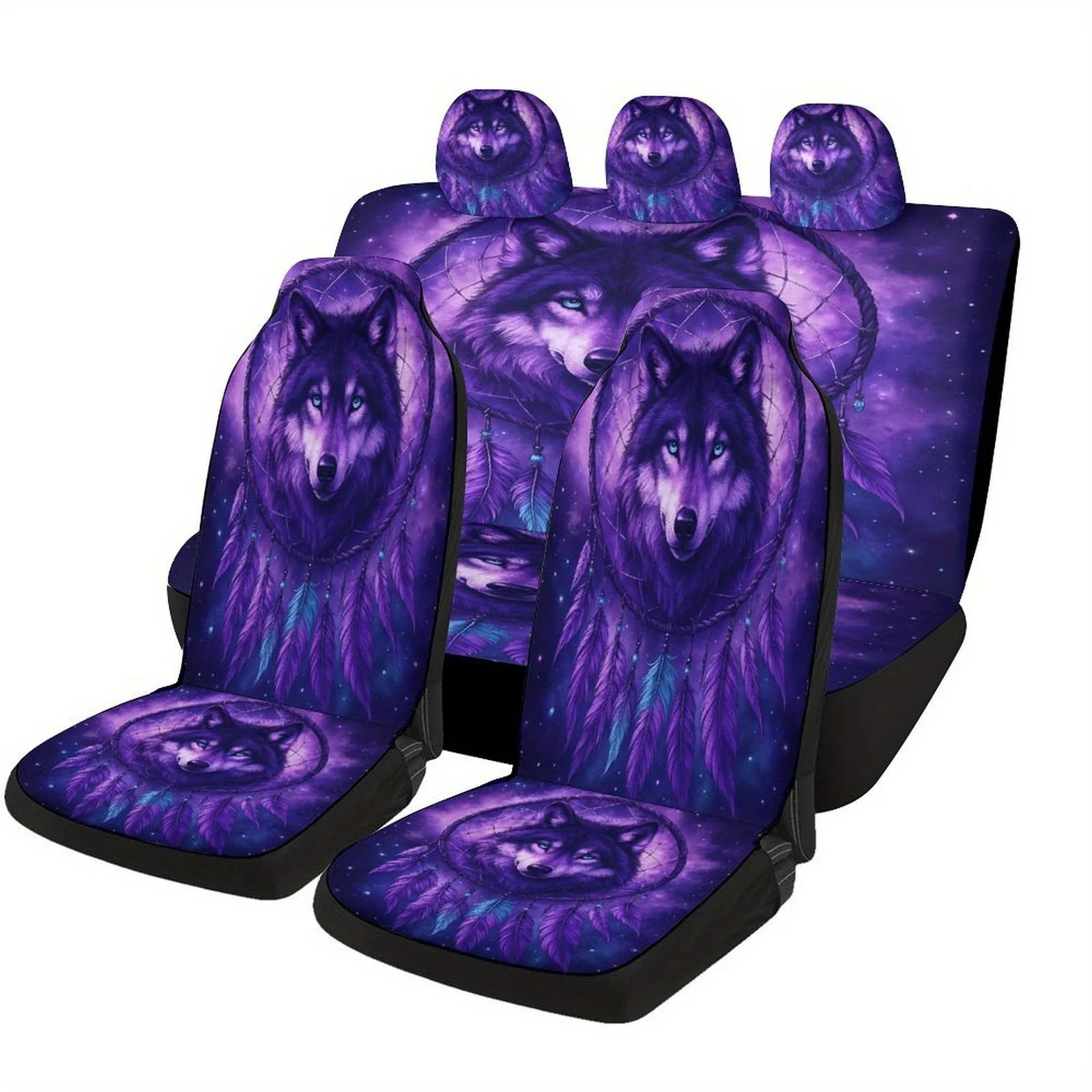 Wolf Dreamcatcher Themed Car Seat Cover Set For Most Cars, Trendy Novelty Car Seat Protector Covers Full Set, Car Seat Covers F
