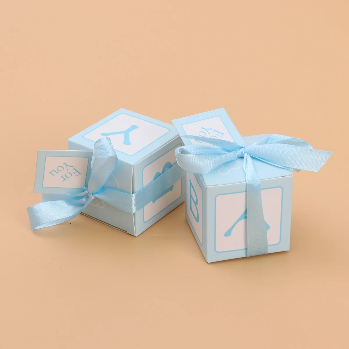 12pcs Wedding Baby Shower Candy Boxes Printed Boxes with Stitched Ribbon and Cards Decent Chocolate Treat Boxes(Blue)