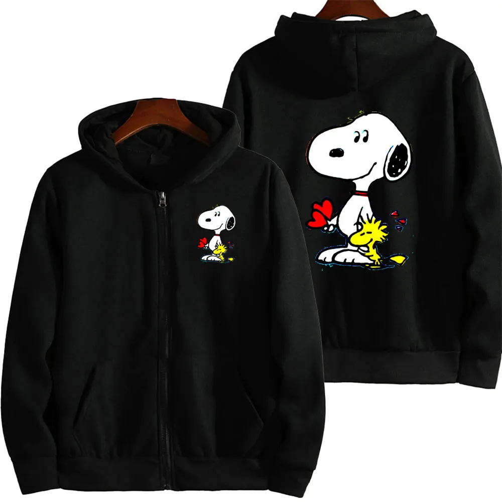 Women Zipper Hoodie Snoopy Cartoon Anime Spring Autumn Men Oversized Sweatshirt 2024 New Fashion Gray Couple Jackets Coats