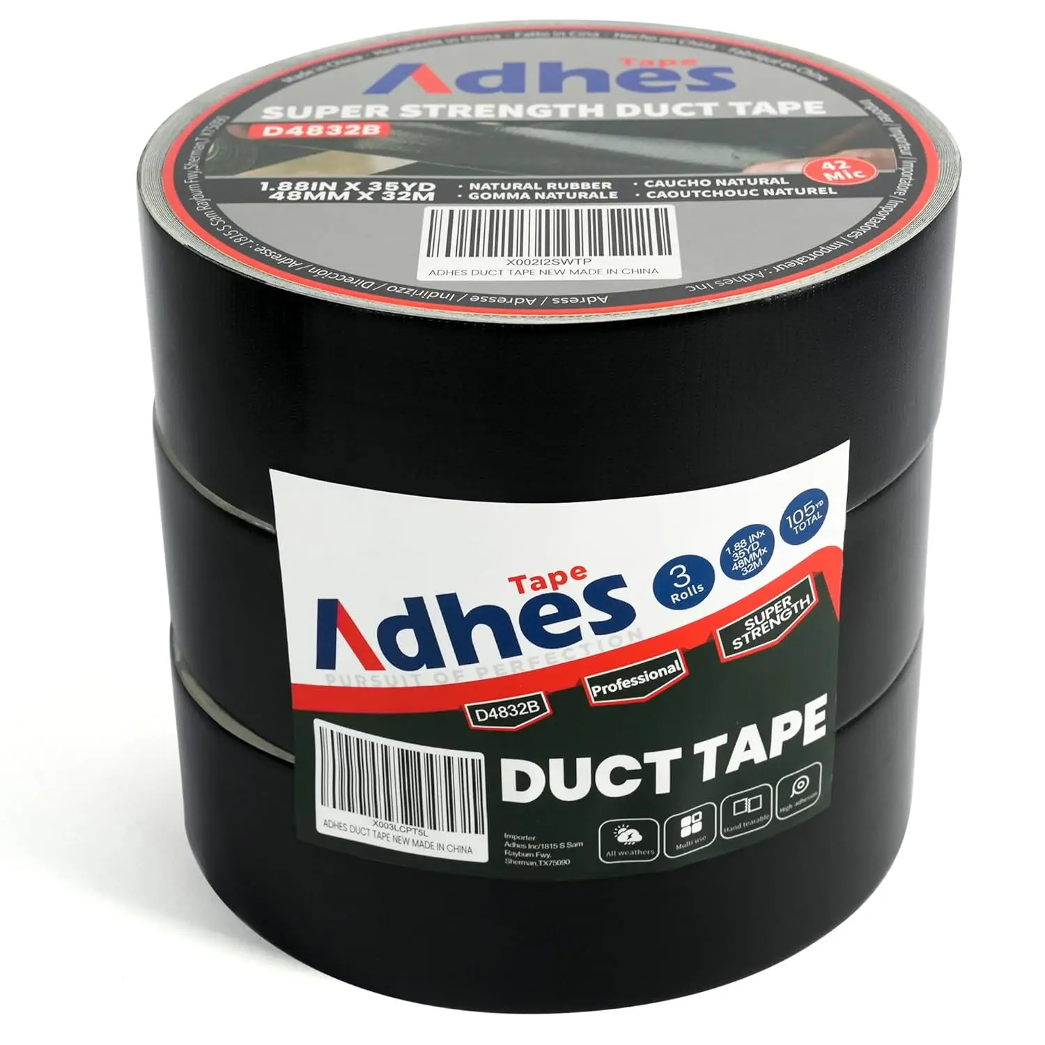 

ADHES Heavy Duty Duct Tape, 16.5mil Fabric Tape, 1.88inch x 35yd, Water of, Tearable, Strong Adhesion for Repairs, Seal