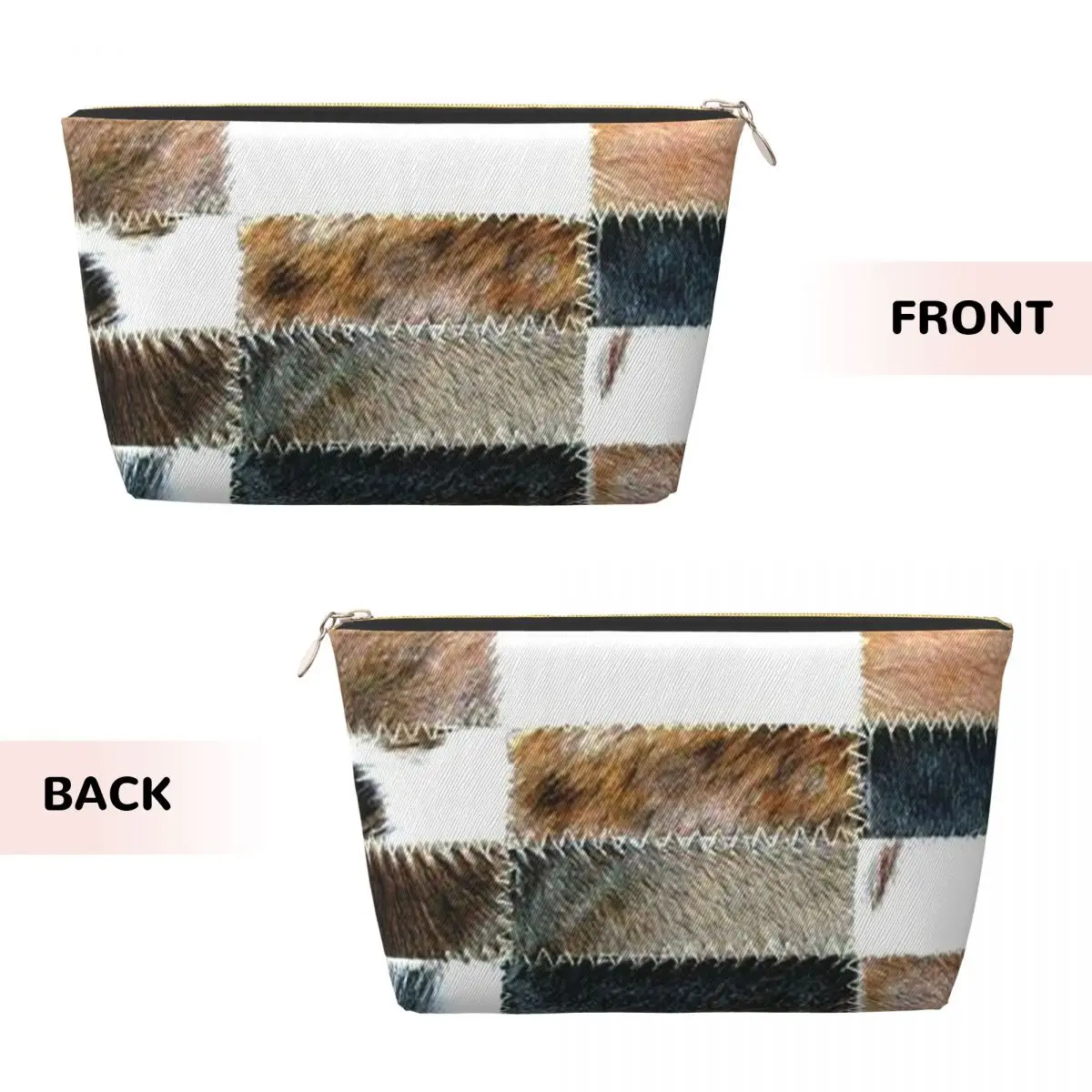 Custom Brown Checkered Cowhide Patche Travel Toiletry Bag Animal Fur Leather Texture Cosmetic Makeup Bag Beauty Storage Dopp Kit