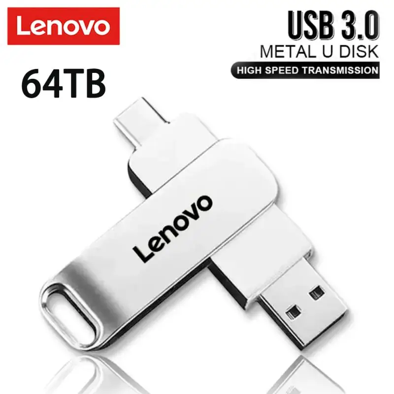 Lenovo-Unidade Flash USB, Pen Drive relâmpago, 2 em 1 U disco para iPhone, Android OTG Pendrive, Memory Stick para Laptop, PC, 16TB