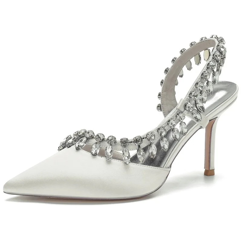 JORear-Sandales de Mariage Blanches en Diamant Jolie tu, Chaussures de Banquet en Satin à Talons Hauts de 9cm, 36-43, 2024