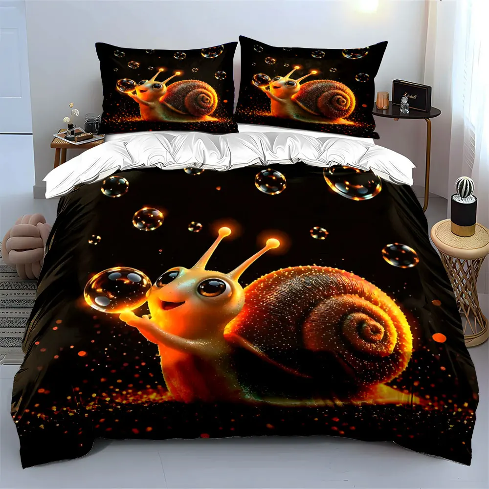 Deep seabed Smiling snail with bubbles Print Bedding Set 1 Duvet Cover 2 Pillowcases for Adult Children Luxury Gift Full Size