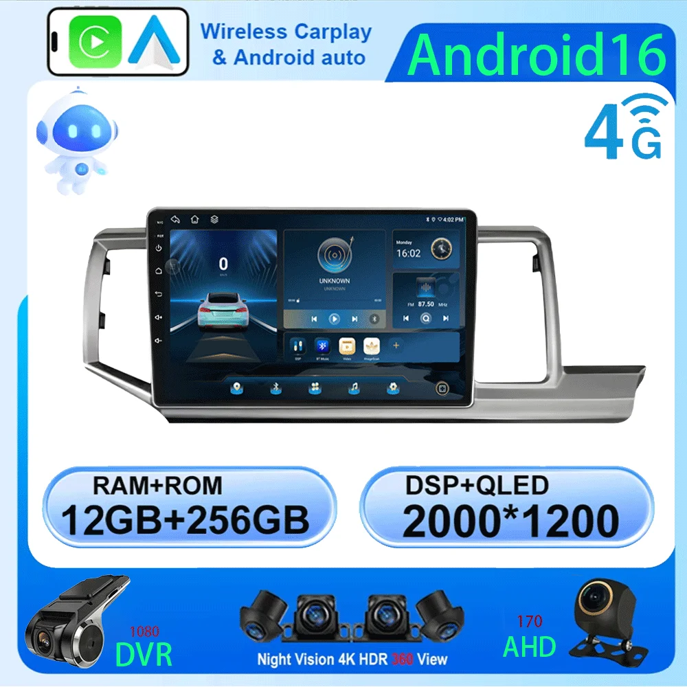 Android 16 Navigation NO 2DIN Carplay Auto Head Unit Screen For Honda Stepwgn 2009 - 2015 Radio Stereo Multimedia Car Player GPS