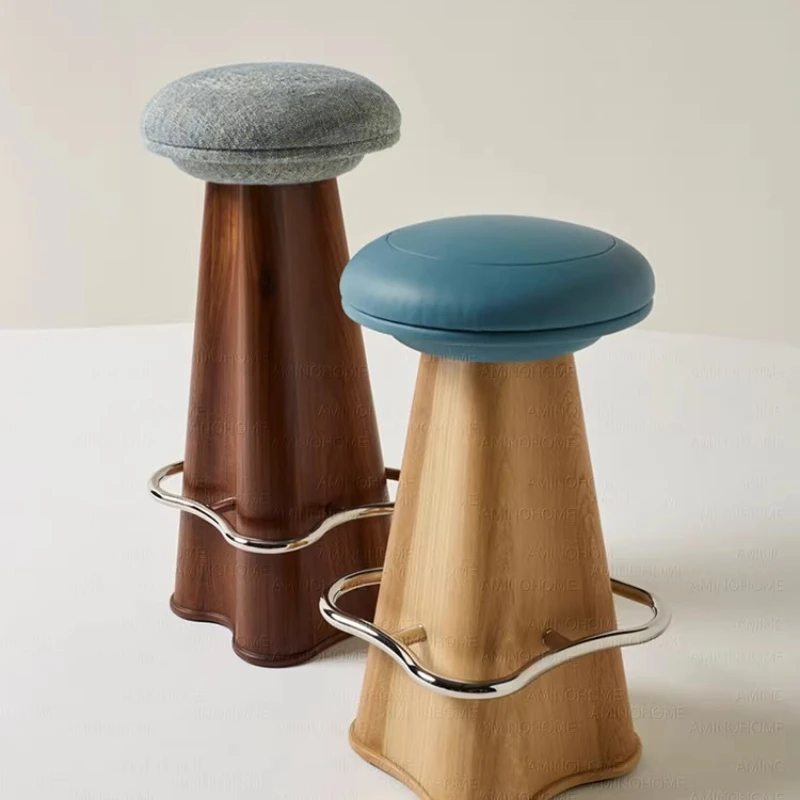 

Nordic Solid Wood Bar Chair Home Island Dining Chair French Vintage Bar High Chair Round Bar Stool