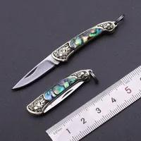 Stainless Steel Sharp Blade Natural Shell + Brass Handle Mini Folding Knife Outdoor Portable Keychain Tools Knife For Camping