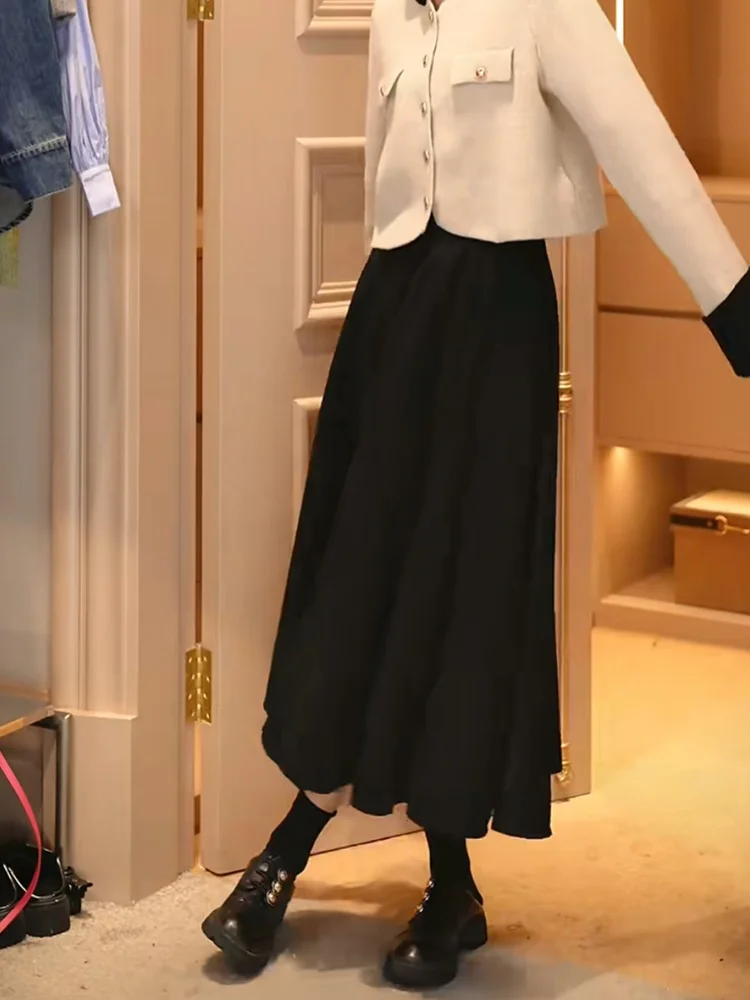 

Oajer Flagip Store Women's High Waist A-Line Midi Skirt Versatile Autumn Collection Polyester Fiber Commute Sle Pure Color