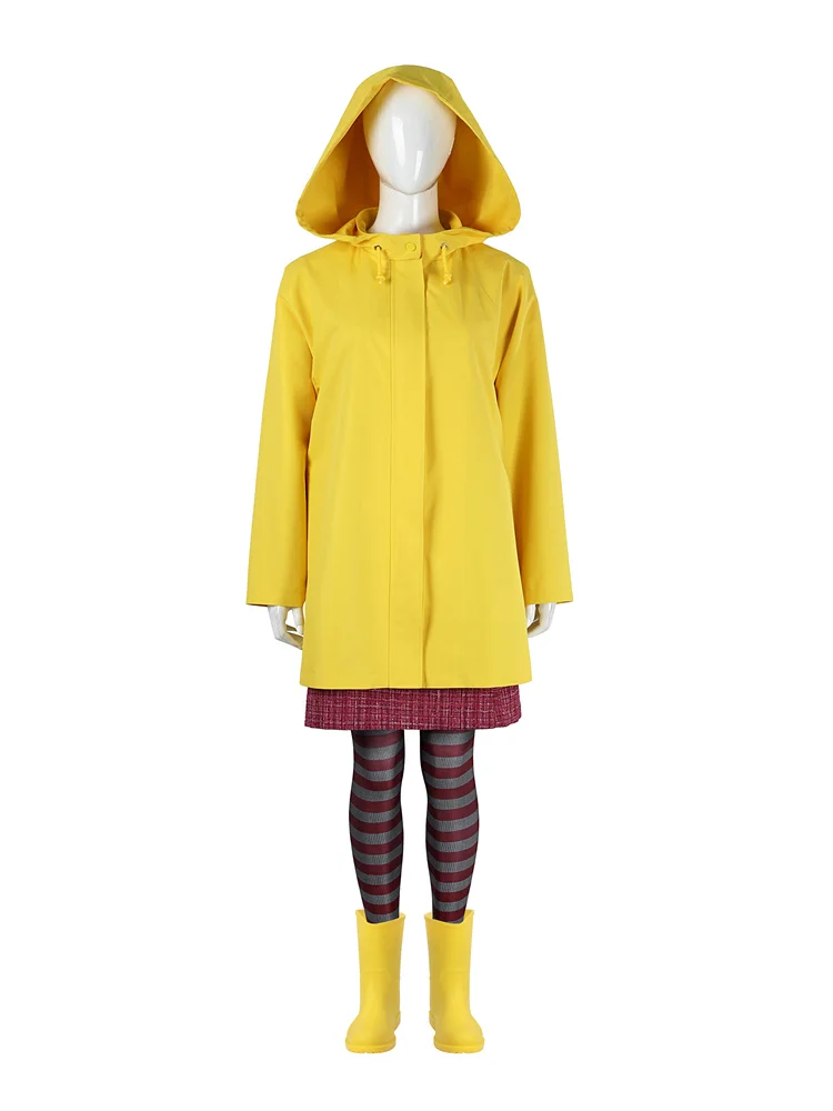 Movie Coraline Cosplay Costume Yellow Coat Top Pants Skirts Suit Halloween Carnival Party Outfit