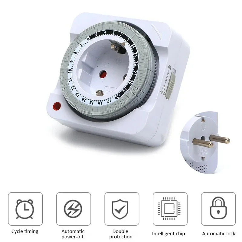 Mechanical 24 Hours Timer Switch Socket EU Plug Smart Countdown Auto Power-off Cycle Timing Indoor
