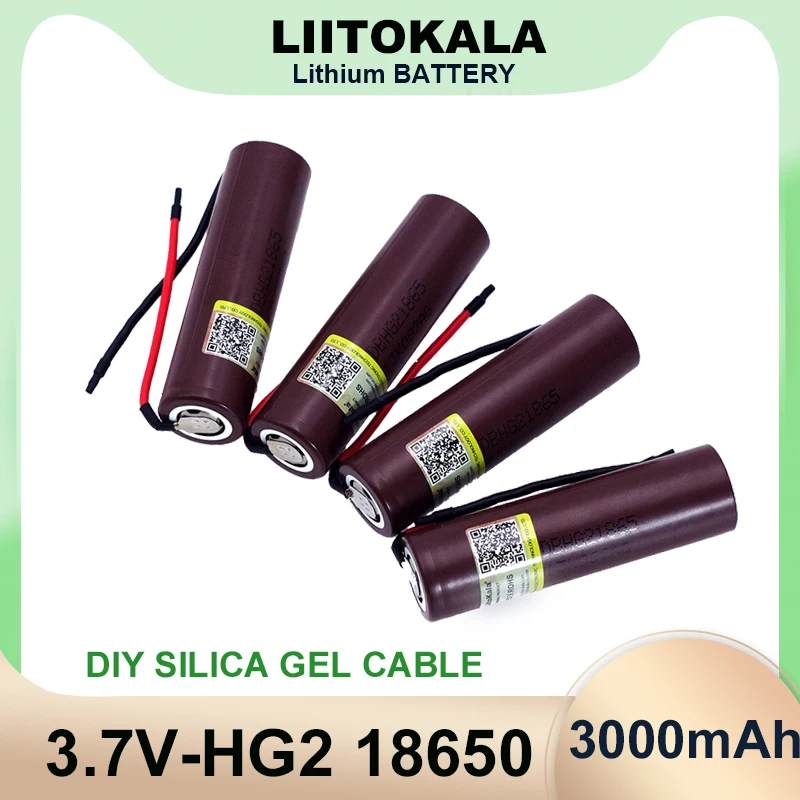 Hot Liitokala HG2 18650 3000mAh Rechargeable battery 18650HG2 3.6V discharge 20A dedicated batteries+DIY Silica gel Cable