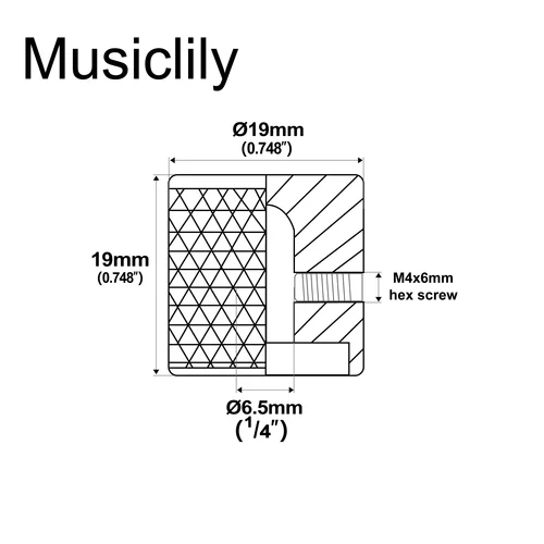 Imagen 2 del producto Musiclily Pro Perillas de control superiores planas moleteadas finas de acero de 1/4 de pulgada con tornillo de fijación para bajo de guitarra eléctrica (juego de 2)