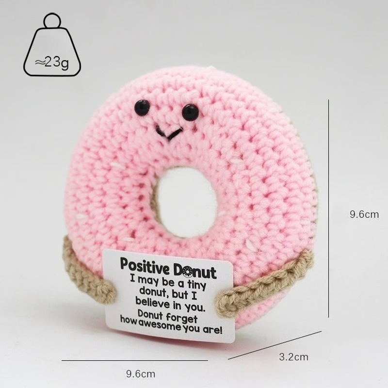 Divertido ganchillo positivo inspirador soporte emocional Donut y pastel muñeca decoración de la habitación del hogar hecho a mano regalo de cumpleaños de punto