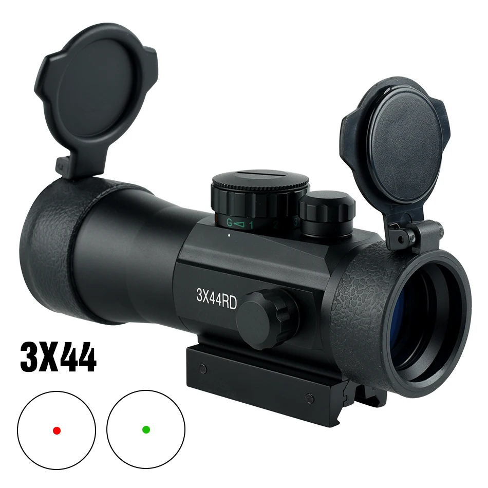 3X44 Green and Red Dot Aiming Cross Tactical Optical Sight Adjustable Hunting Glasses 20mm Track Installation