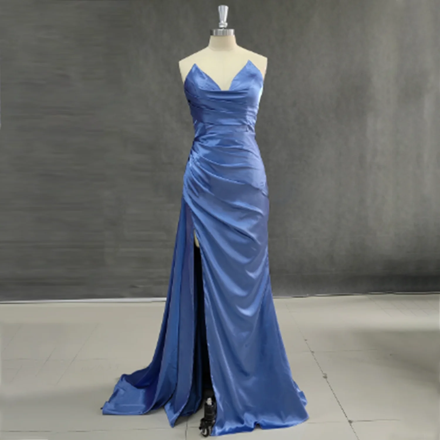 

Satin Evening Gowns Strapless V Neck Backless Trailing Mermaid Dresses for Banquet Party Prom Vacation Beach Cocktail Bar