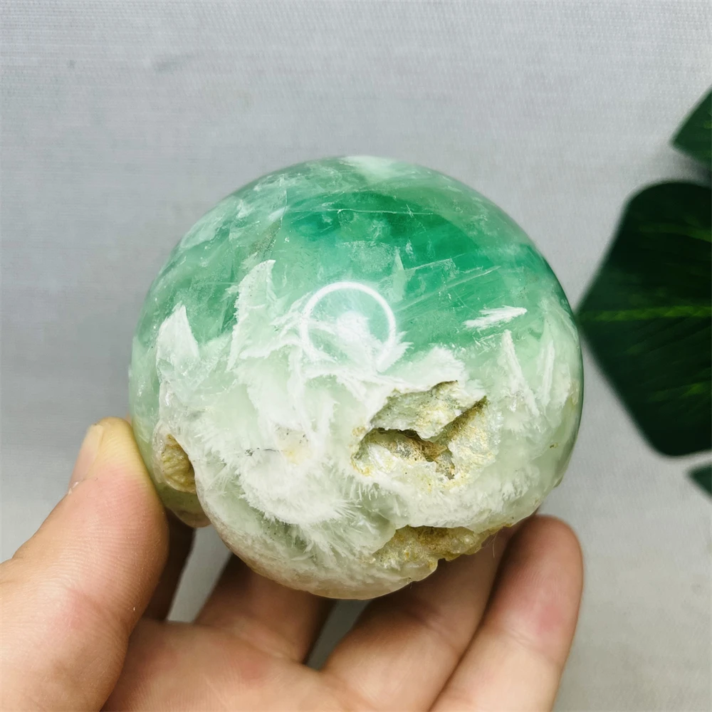 Exotic Natural Gem Emerald Snowflake Fluorite Ball Geode Ball Rainbow Crystal Home Feng shui Decoration Gift Stone Healing