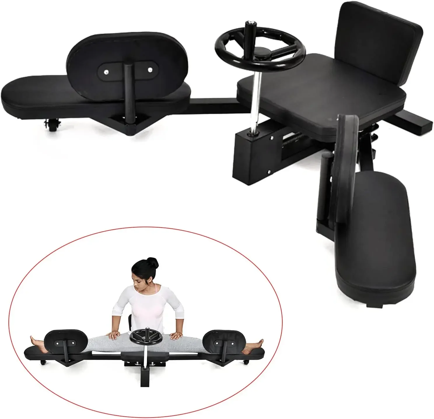 Gym Fitness Leg Split Yoga Exercise Stretch Machine With Adjustable Wheel And Large Size Seat