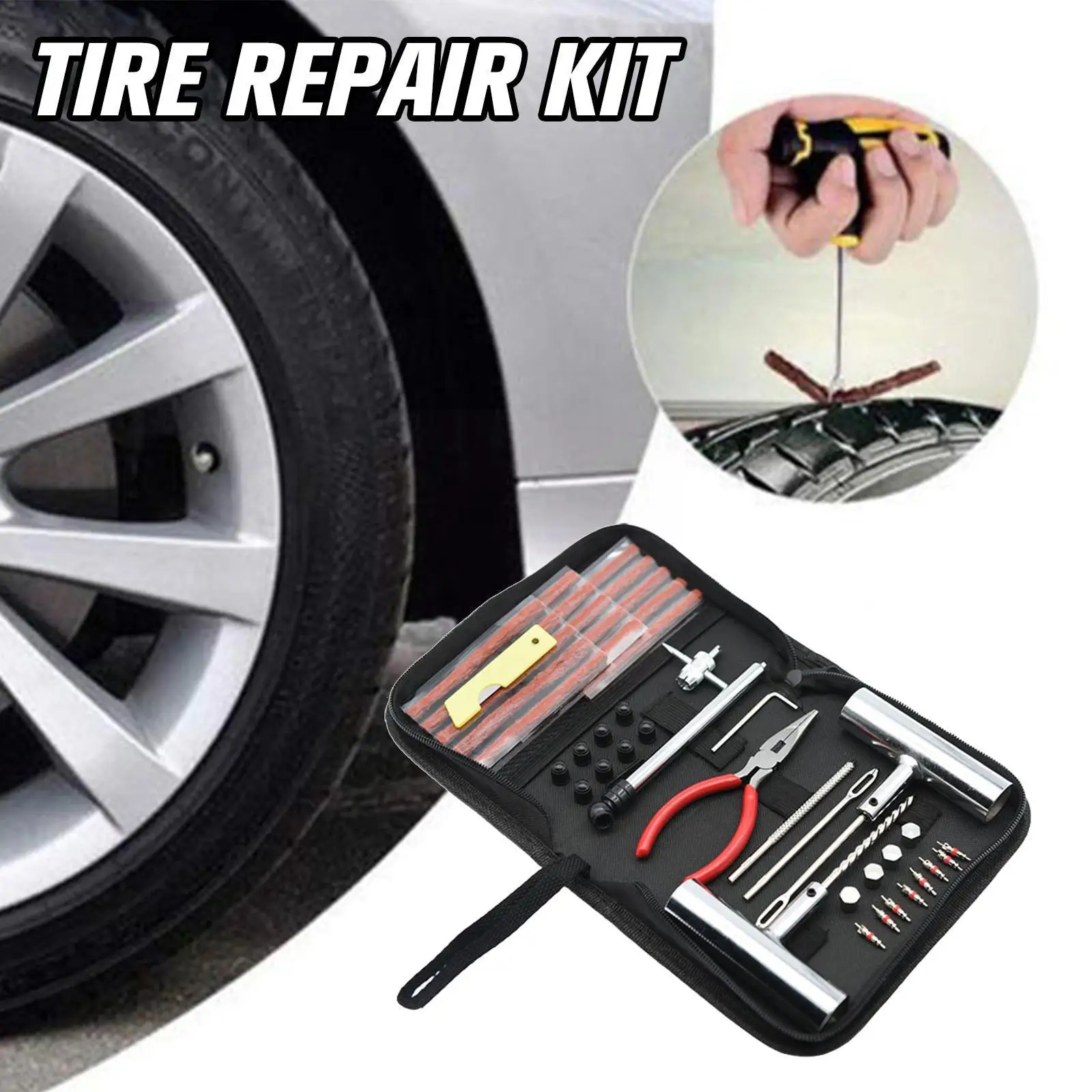 

46PCS Motorcycle Anti-puncture Kit Flat Tyre Repair Set Tubeless Patch Original Tires Repair Repair Kit Tire Tools Automoti Z2Y0