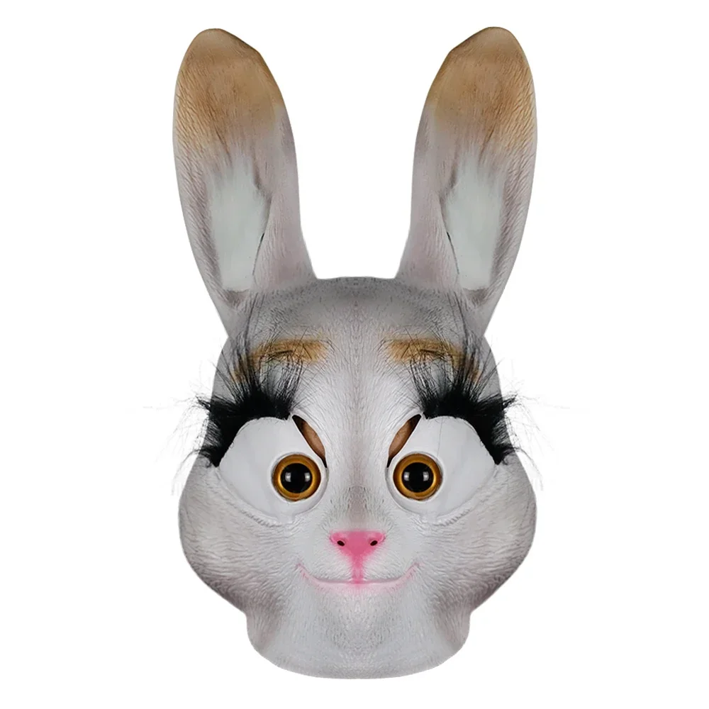 New Cute Bunny Long Ears Big Eye Mask Cosplay Rabbit Full Face Latex Masks Judy Animals Costume Halloween Masquerade Party Props