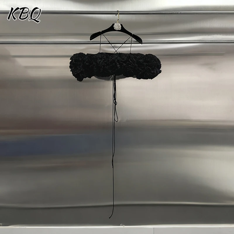 

KBQ Solid Spliced Appliques Sexy Backelss Top for Women Halter Off The Shoulder Fashionable Catwalk Short Vest Female Winter New