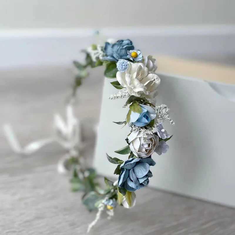 White Blue flower girl crown Headband hair accessories