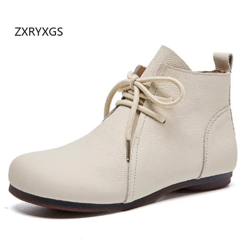 

ZXRYXGS/2025 новые осенние ботильоны из натуральной кожи на шнуровке, повседневные кроссовки на плоской подошве, удобные женские модные ботинки на плоской подошве