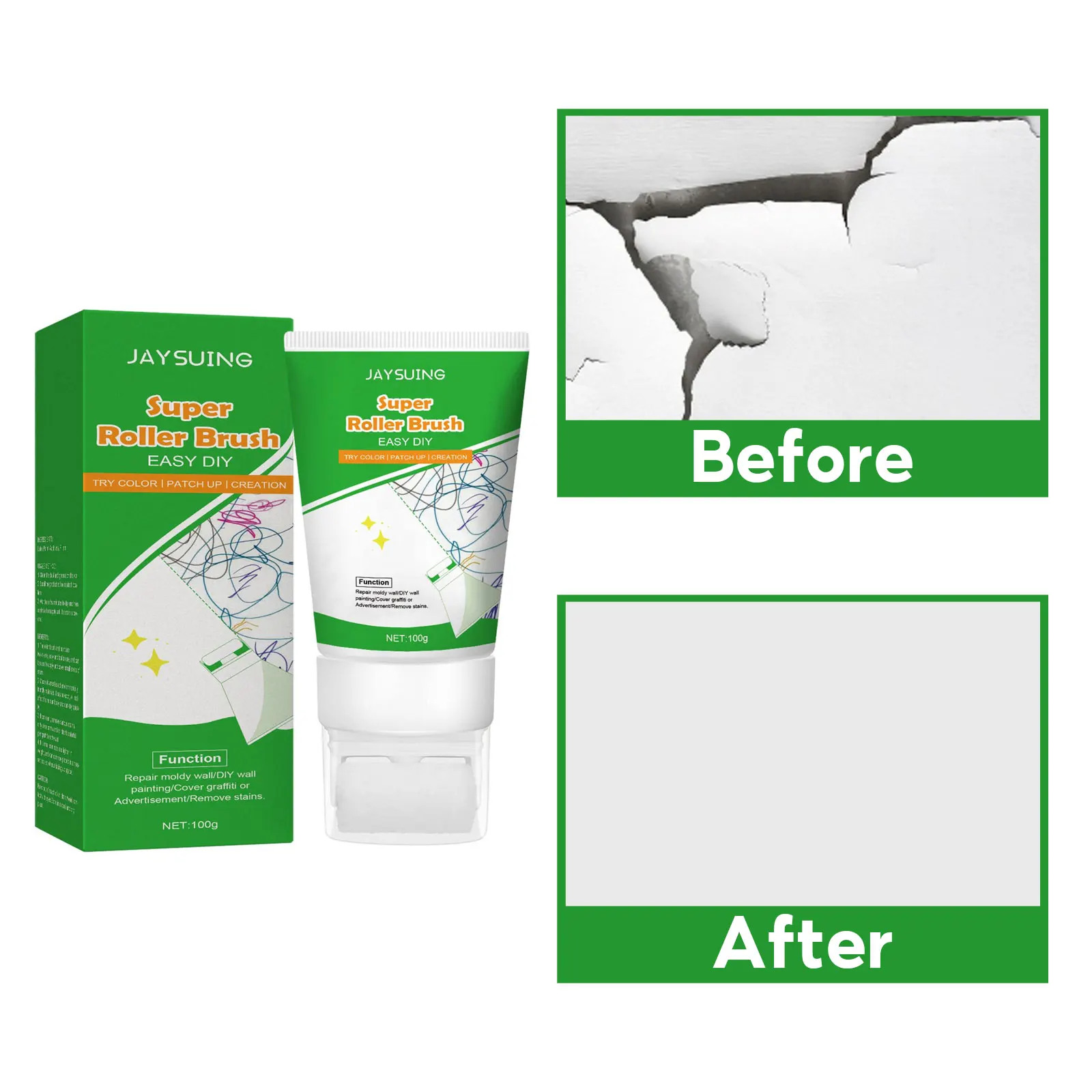 Wall Repair Cream Mouldproof Wall Crack Nail Quick-Drying Dirt Stain Remover Crack Repair Graffiti Coverage Wall Mending Paste