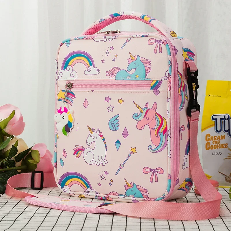 Unicorn Lunch Bag Cute Cartoon Fridge Thermal Insulation Bag Adjustable Shoulder Strap Children Schoolbag Student Travel Bag