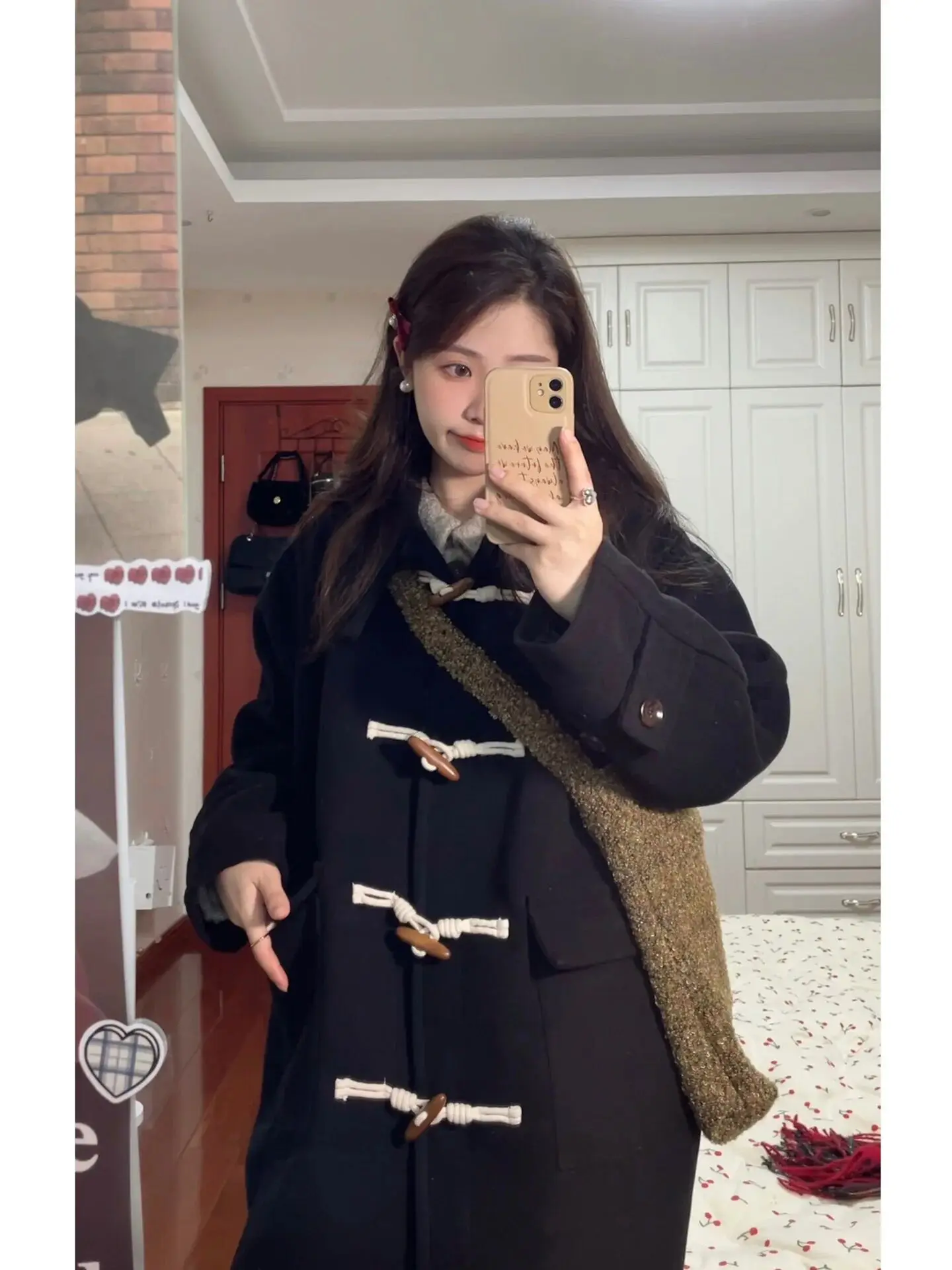 Bla casaco de lã com chapéu de comprimento médio feminino sle versão coreana botão design outono inverno nova chegada faion tendência