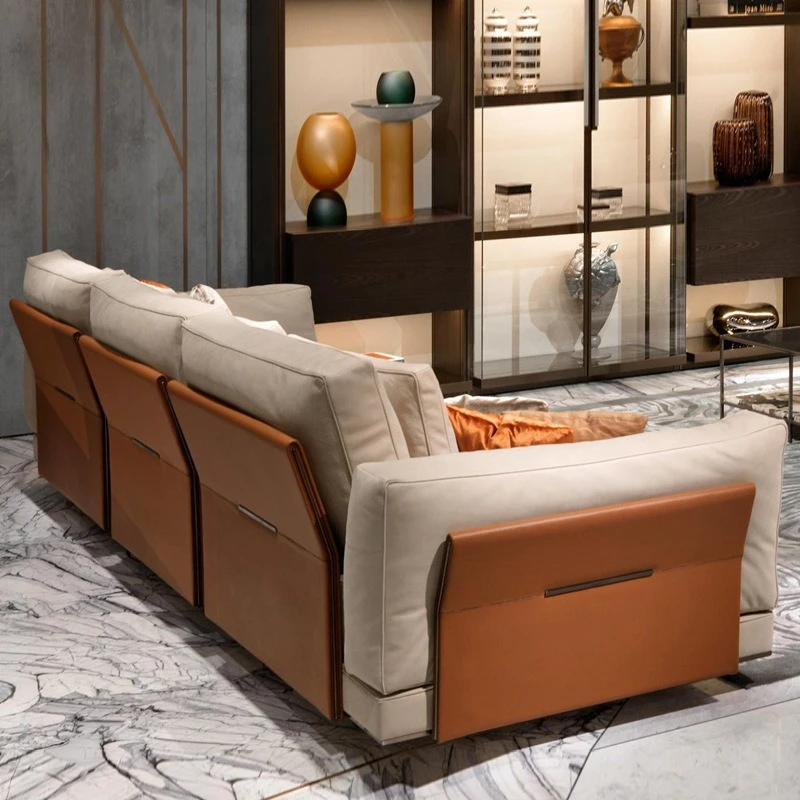 Minimalist fabric three-person sofa combination modern villa living room sofa