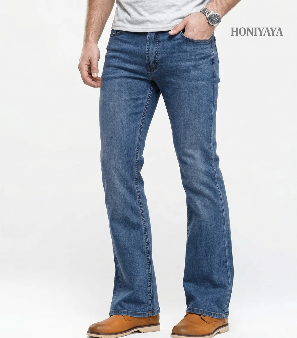

Mens Bootcut Jeans Slim Fit Stretch Denim Slightly Flared Blue Jeans Classic Casual Pants