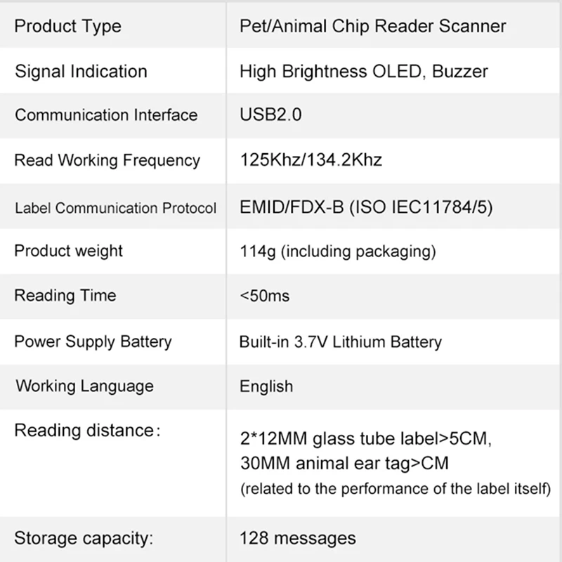 A15R -USB RFID Handheld Minichip Pet Scanner For Animals Fdx-B ISO11784/5 Animal Pet ID Reader Chip For Dog Cat Horse
