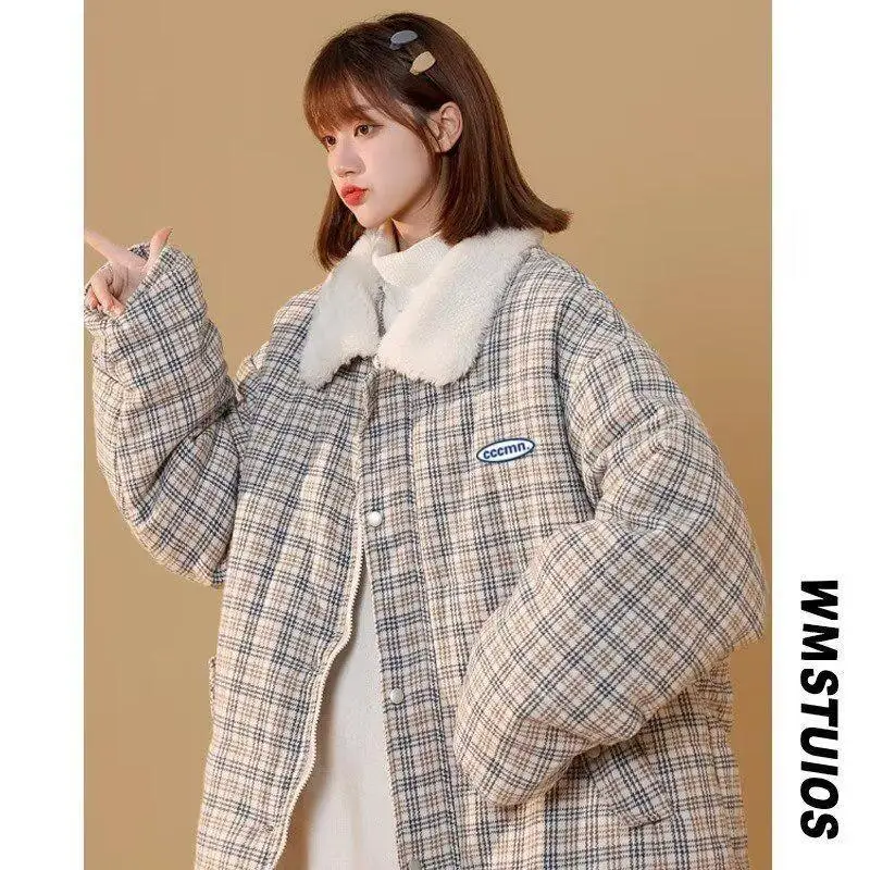 

Women's Pants Breathable Vintage Soft Denim winter autumn New Retro Plaid Sherpa Streetwear Loose Casual Thick Quilted Coat