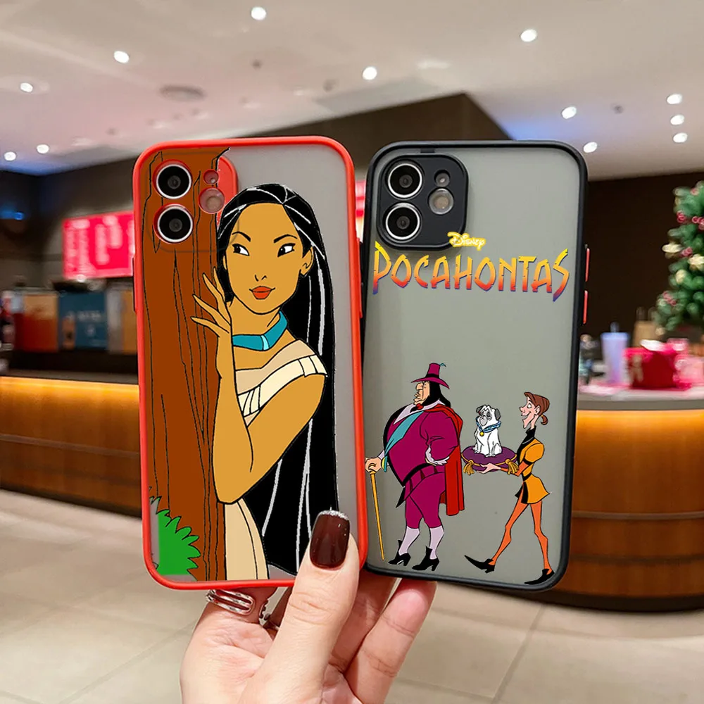 Funda de teléfono para iphone 17 16 15 14 Plus 13 12 13Mini 16Pro 17ProMax Air Disney Pocahontas funda translúcida con patrón de dibujos animados