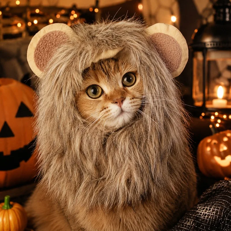 Halloween Lion Transformation Pet Hat Adjustable Dog Cat Headwear Autumn Winter Ghost Festival Cosplay Puppy Kitten Party